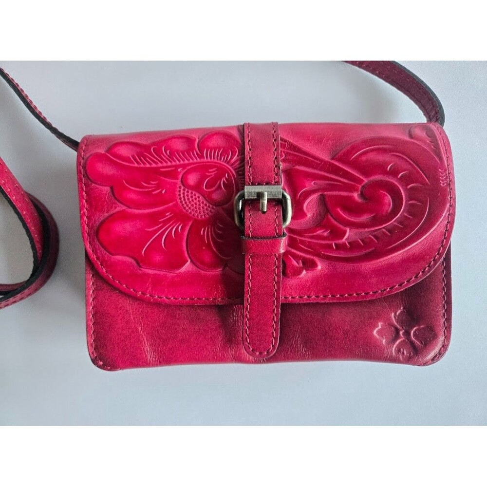 Patricia Nash Leather Crossbody Bag - Mini - Embossed Flower- Fushia Hot Pink - Picture 3 of 5